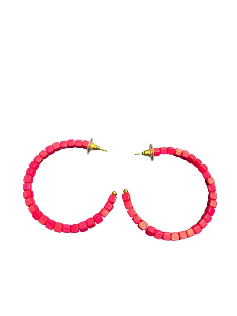 Pink Black Plastic Beaded Open Hoop Earrings 2 inches - Picture 1 of 2